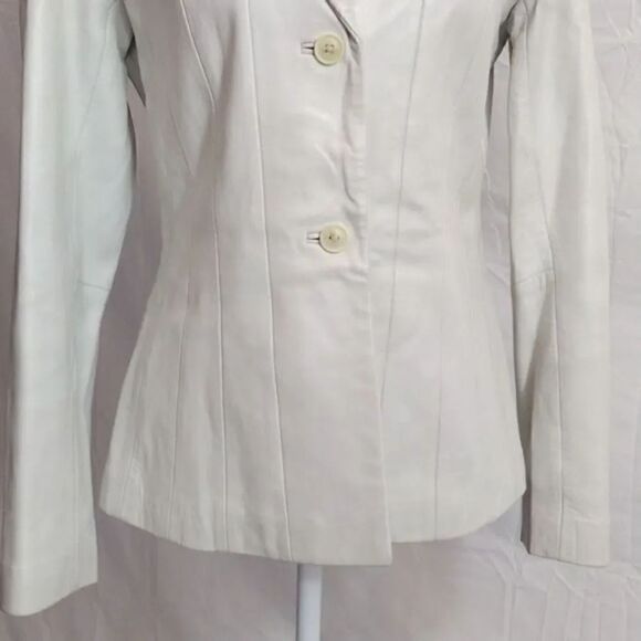 VTG 80s Margaret Godfrey White Leather Patchwork Fitted Jacket Size 6 *Small - Picture 6 of 15